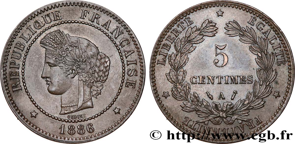 5 centimes Cérès 1886 Paris F.118/28 AU53 