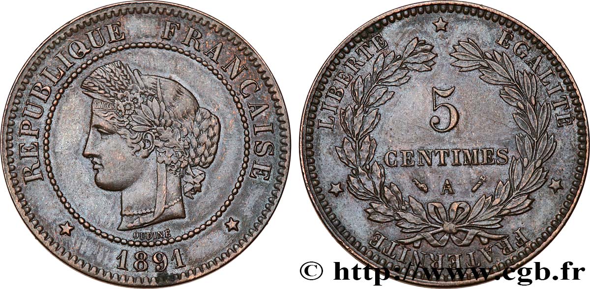 5 centimes Cérès 1891 Paris F.118/33 TTB50 