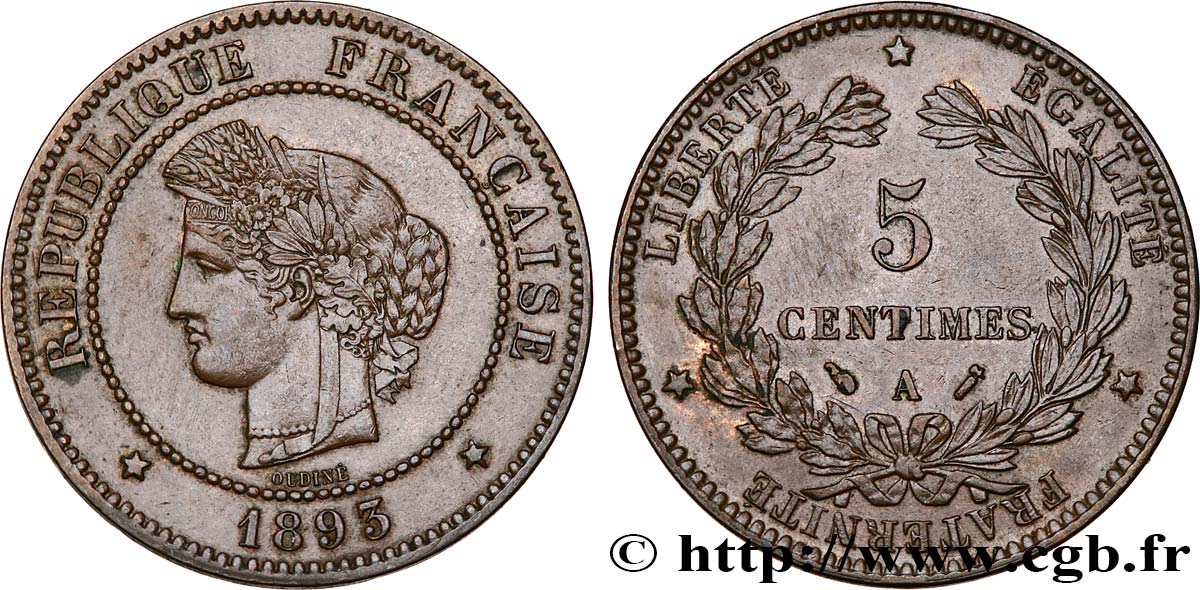 5 centimes Cérès 1893 Paris F.118/35 AU50 