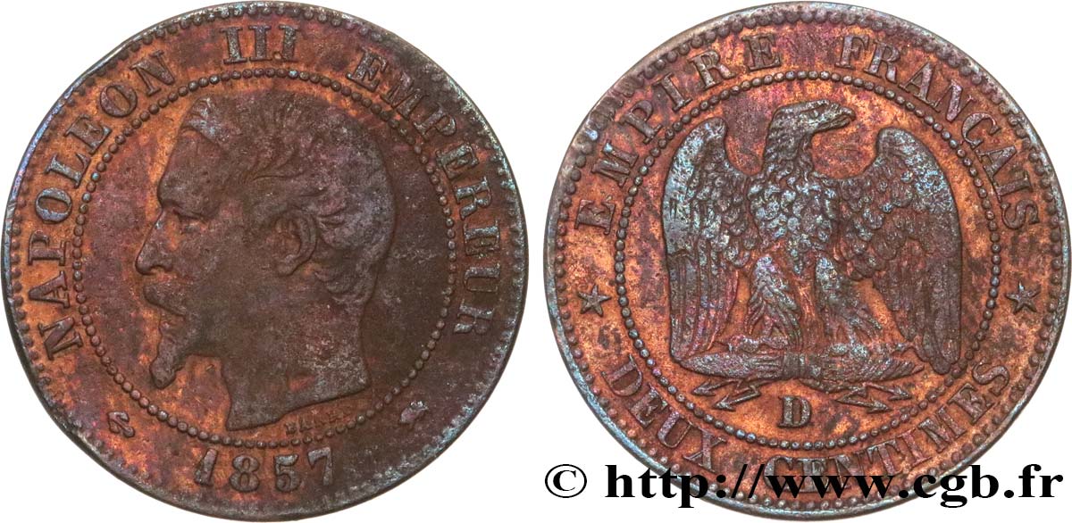 Deux centimes Napoléon III, tête nue 1857 Lyon F.107/47 F15 