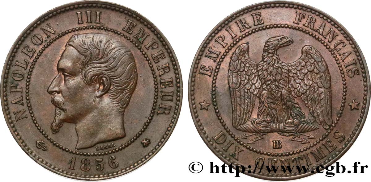 Dix centimes Napoléon III, tête nue 1856 Strasbourg F.133/36 SS53 