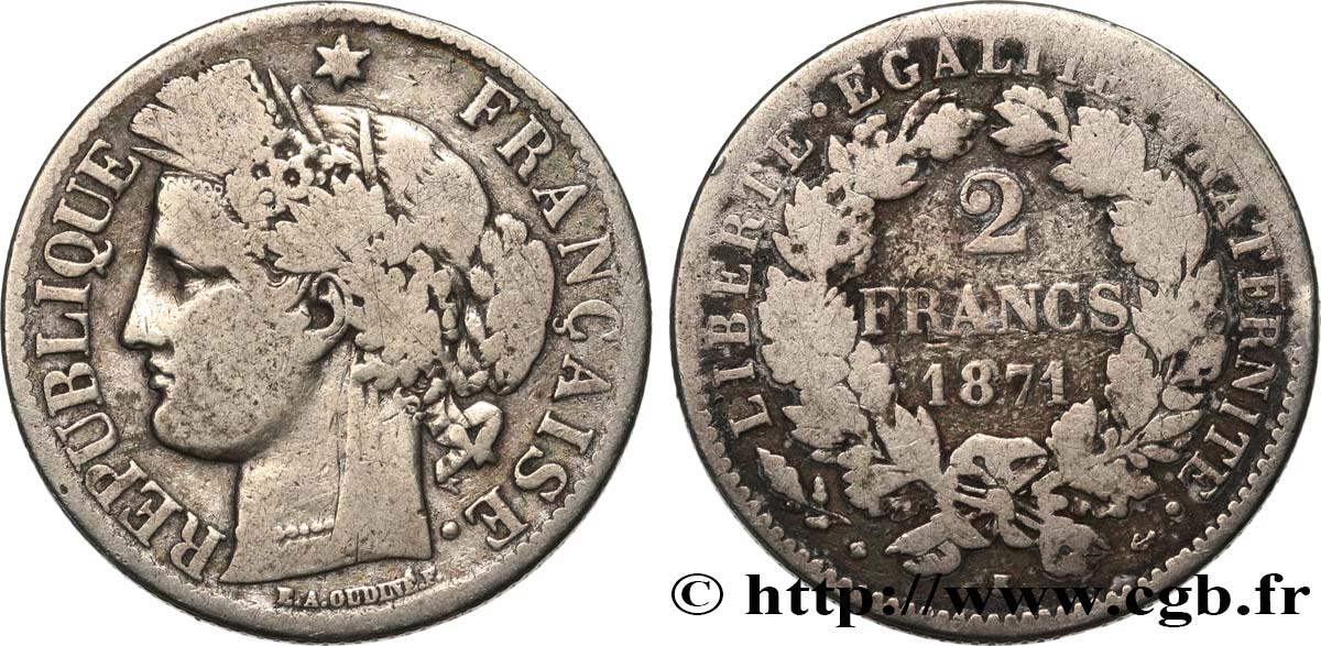 2 francs Cérès, avec légende 1871 Bordeaux F.265/7 MB 