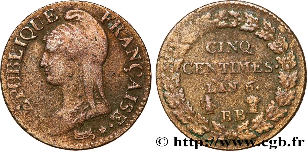 Cinq centimes Dupré, grand module 1798 Strasbourg F.115/38 BC 