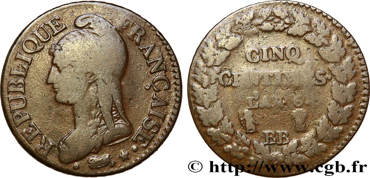Cinq centimes Dupré, grand module 1798 Strasbourg F.115/38 BC20 