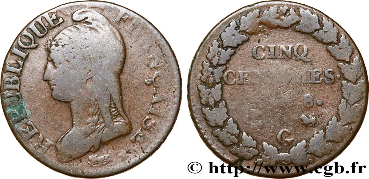 Cinq centimes Dupré, grand module 1800 Genève F.115/126 BC15 