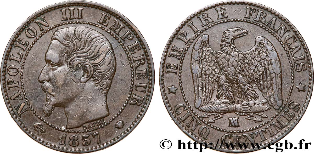 Cinq centimes Napoléon III, tête nue 1857 Marseille F.116/42 SS40 