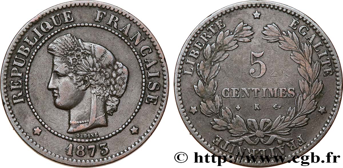 5 centimes Cérès 1873 Bordeaux F.118/8 VF30 