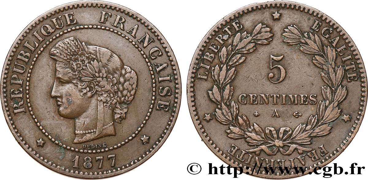 5 centimes Cérès 1877 Paris F.118/15 TB35 