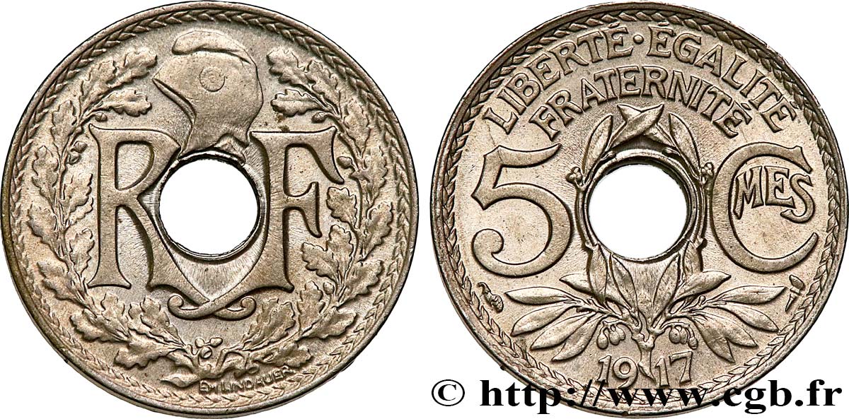5 centimes Lindauer, grand module 1917 Paris F.121/1 EBC60 