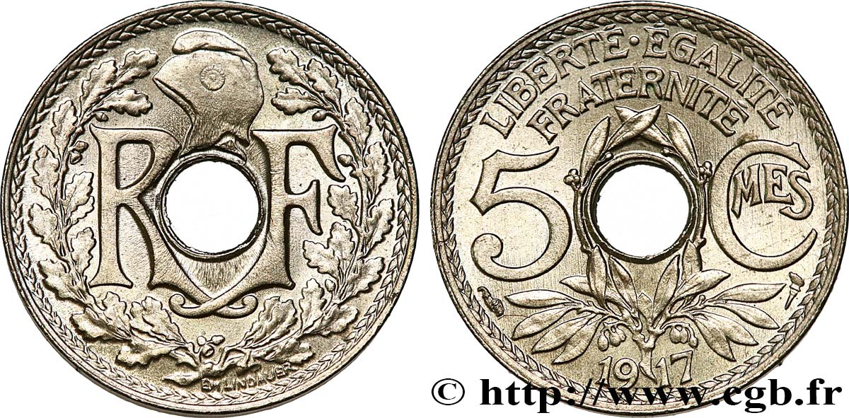 5 centimes Lindauer, grand module 1917 Paris F.121/1 MS63 