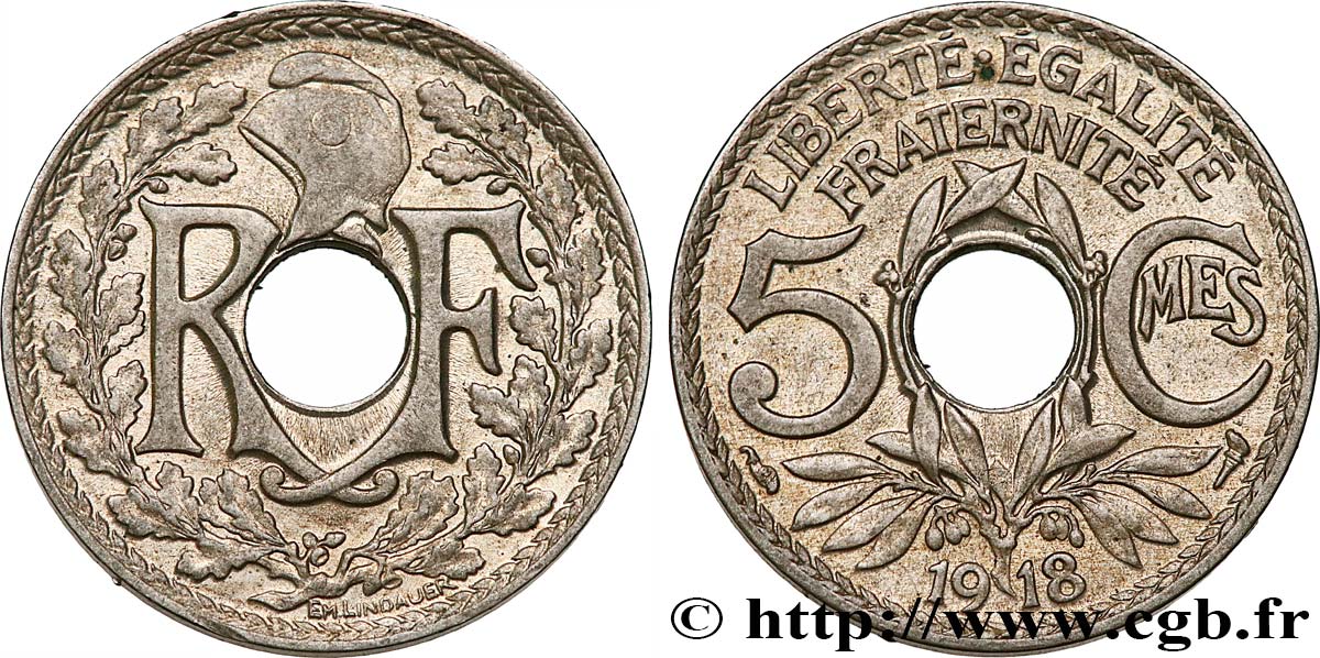5 centimes Lindauer, grand module 1918 Paris F.121/2 AU53 