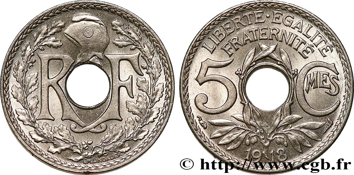 5 centimes Lindauer, grand module 1918 Paris F.121/2 MS62 