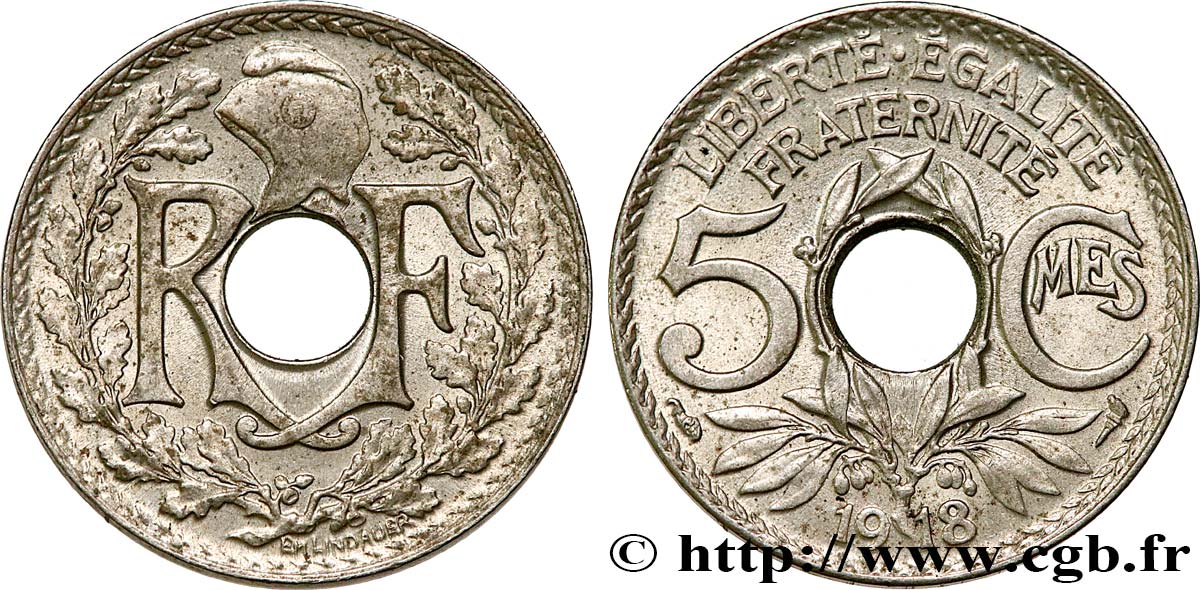 5 centimes Lindauer, grand module 1918 Paris F.121/2 VZ55 