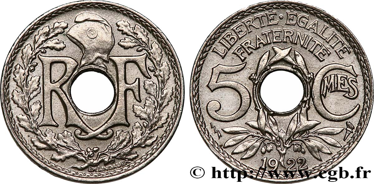 5 centimes Lindauer, petit module 1922 Poissy F.122/5 AU58 