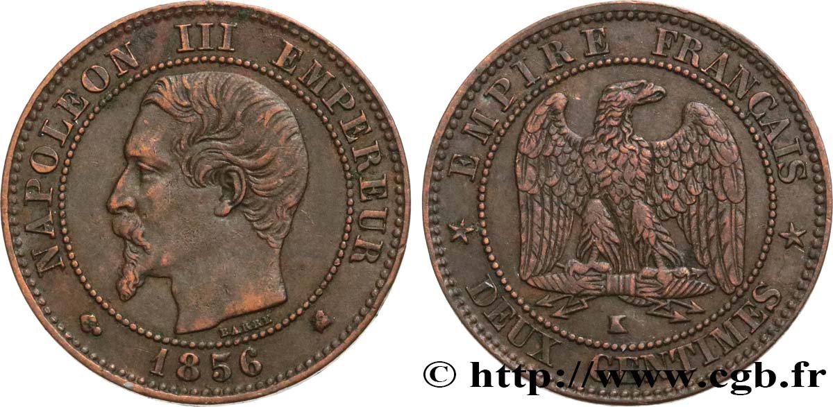 Deux centimes Napoléon III, tête nue 1856 Bordeaux F.107/41 TTB45 