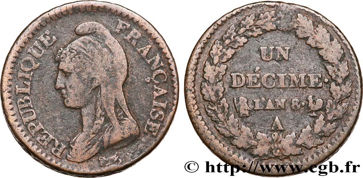 Un décime Dupré, grand module 1800 Paris F.129/50 TB35 