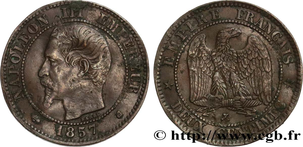 Deux centimes Napoléon III, tête nue 1857 Bordeaux F.107/49 MB30 