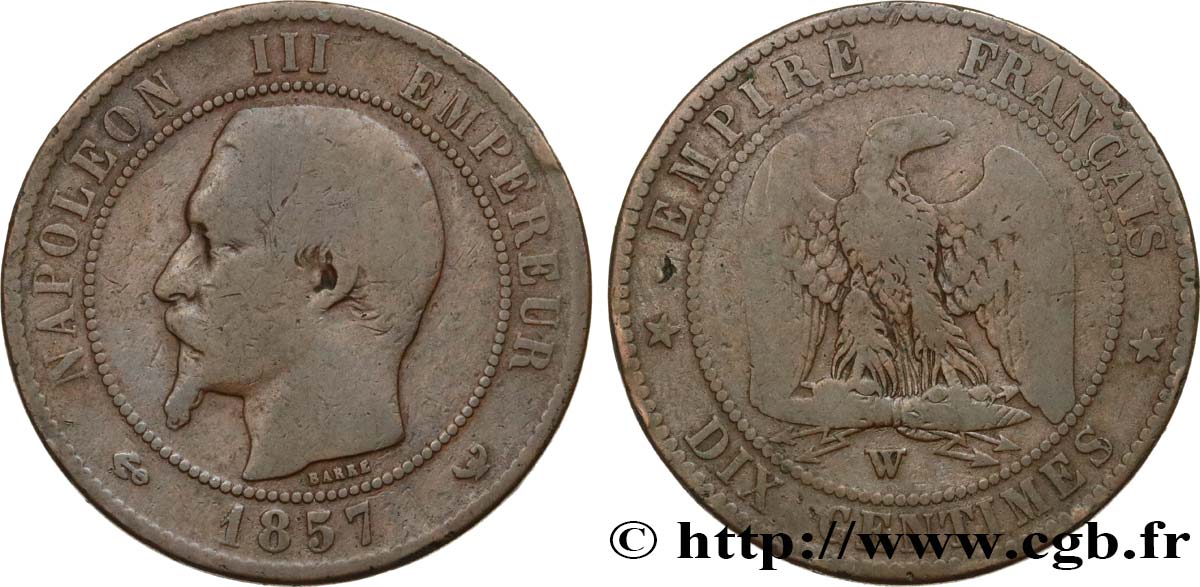 Dix centimes Napoléon III, tête nue 1857 Lille F.133/46 SGE12 