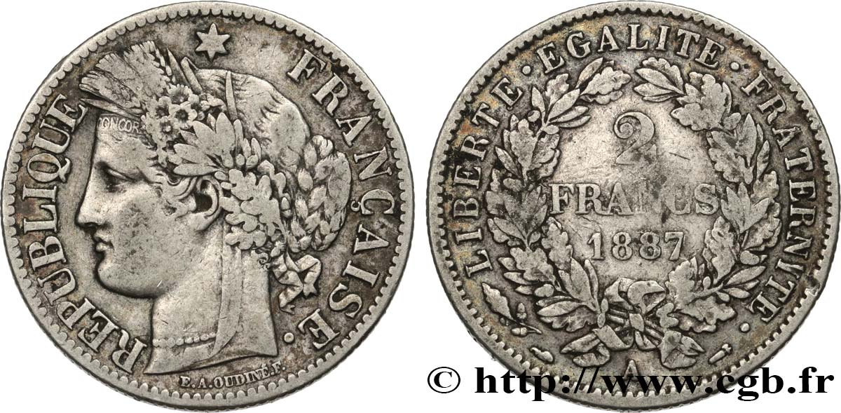 2 francs Cérès, avec légende 1887 Paris F.265/13 TB30 