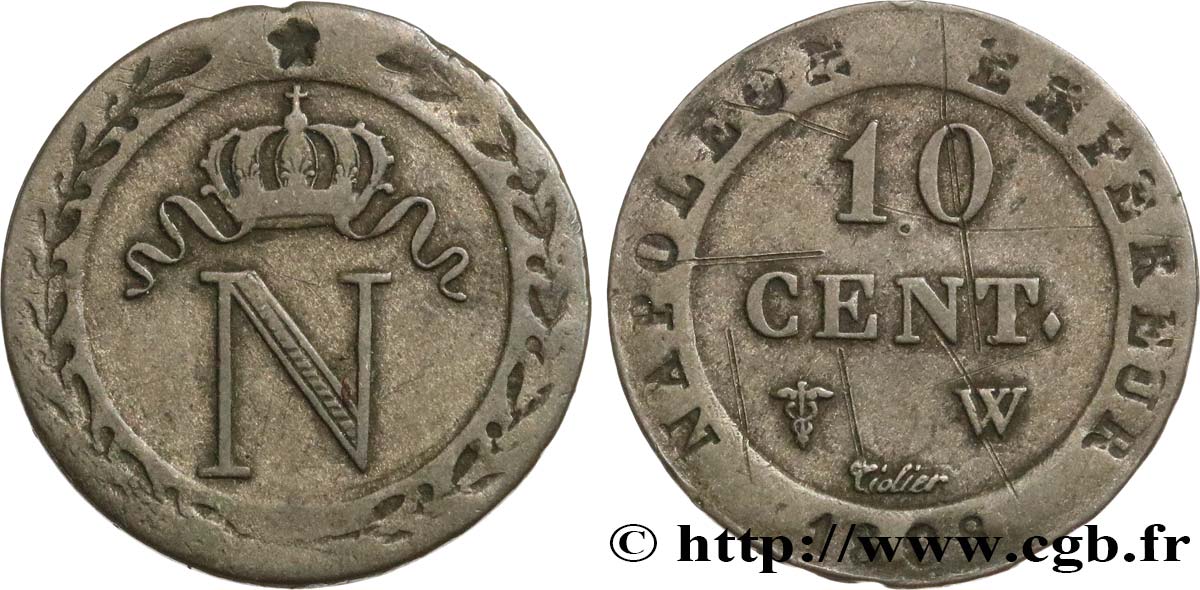 10 cent. à l N couronnée 1808 Lille F.130/9 BC+ 