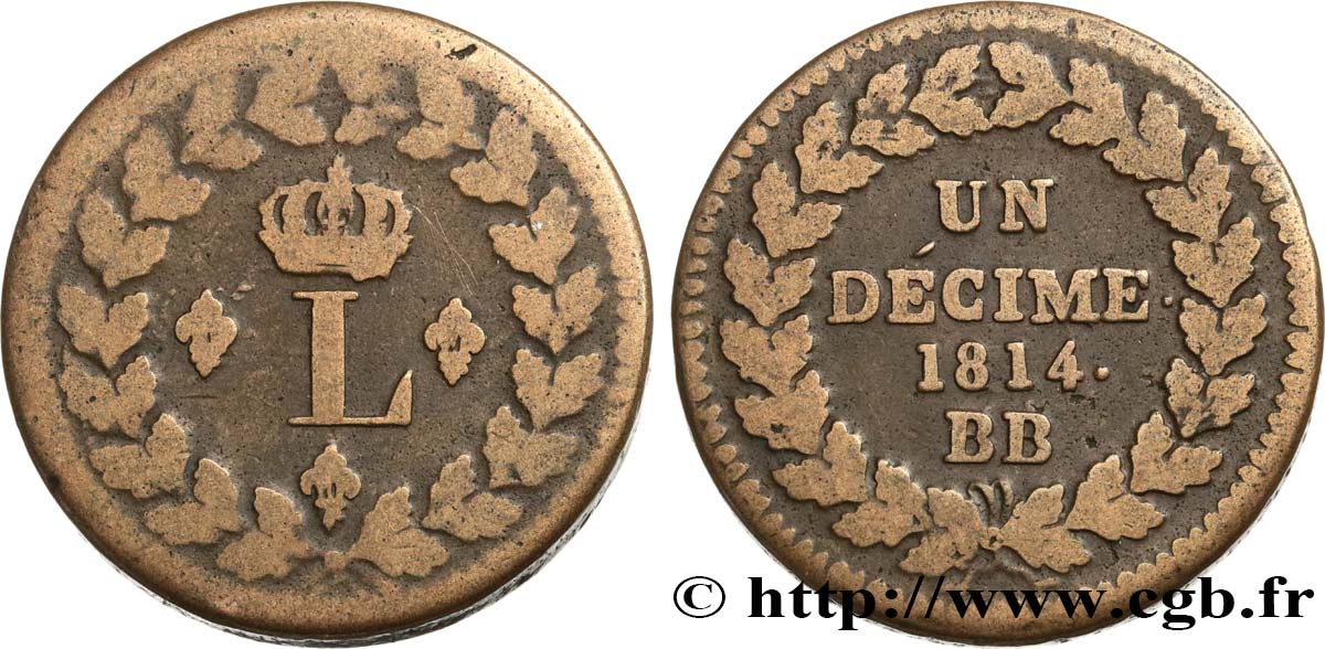 Un décime à l’L couronnée 1814 Strasbourg F.132/1 F15 