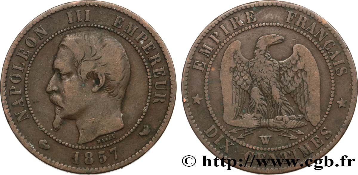 Dix centimes Napoléon III, tête nue 1857 Lille F.133/46 MB20 
