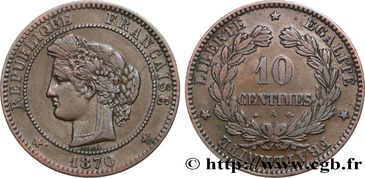 10 centimes Cérès 1870 Paris F.135/4 TB30 
