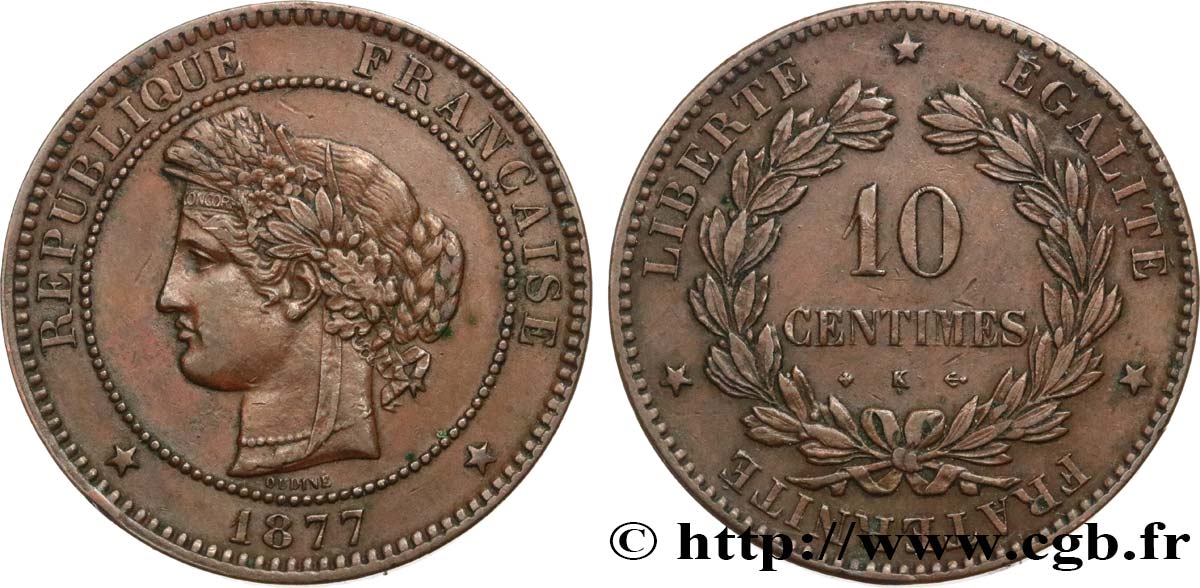 10 centimes Cérès 1877 Bordeaux F.135/19 SS40 