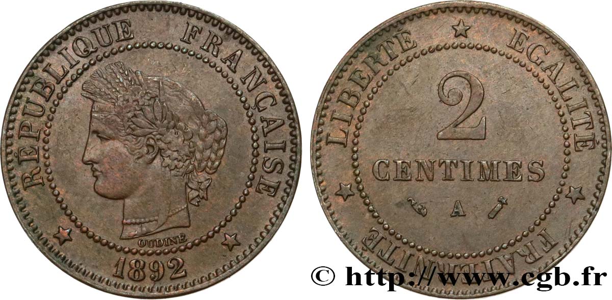 2 centimes Cérès 1892 Paris F.109/18 MBC45 