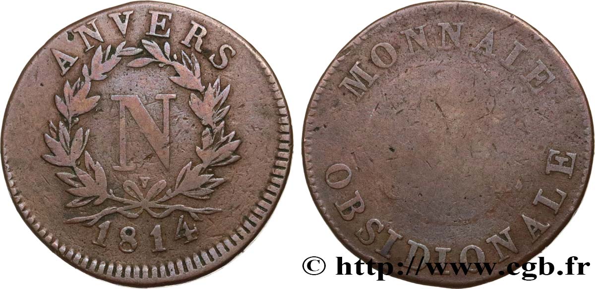 5 cent. Anvers à l’N, frappe de l’atelier de Wolschot 1814 Anvers F.115B/2 B8 