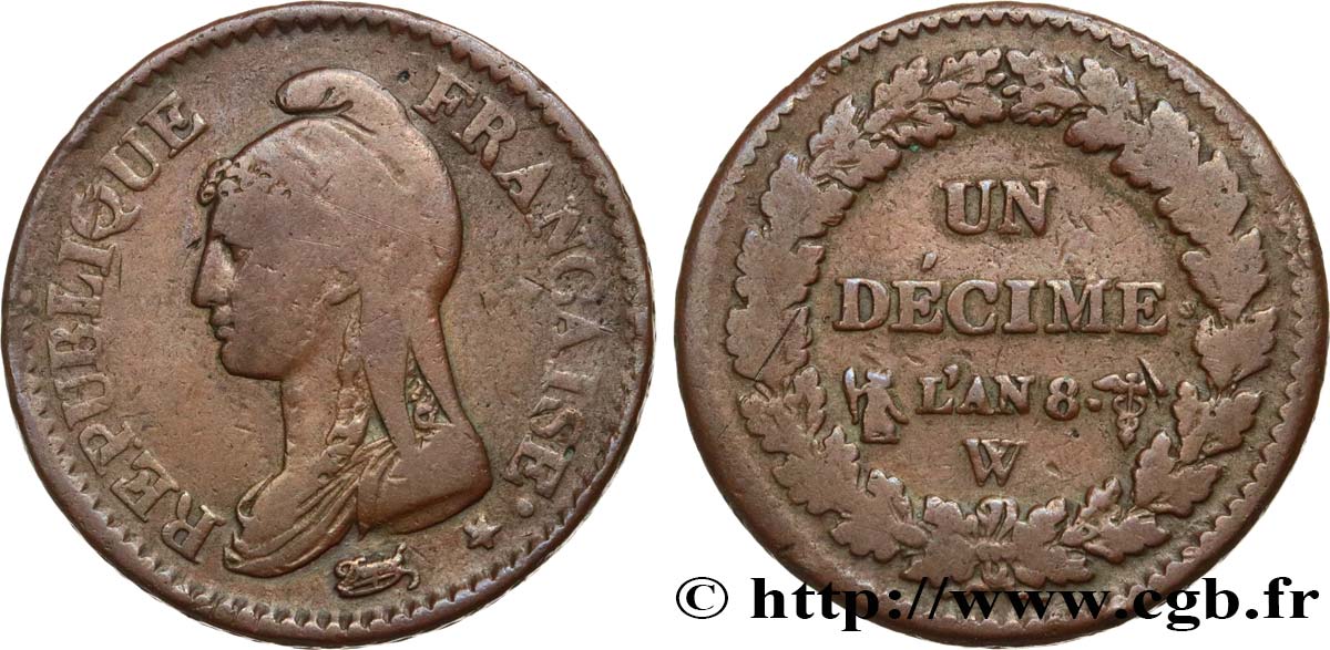 Un décime Dupré, grand module 1800 Lille F.129/74 TB20 
