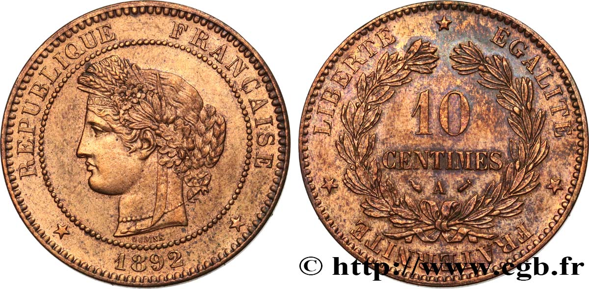 10 centimes Cérès 1892 Paris F.135/37 TTB50 