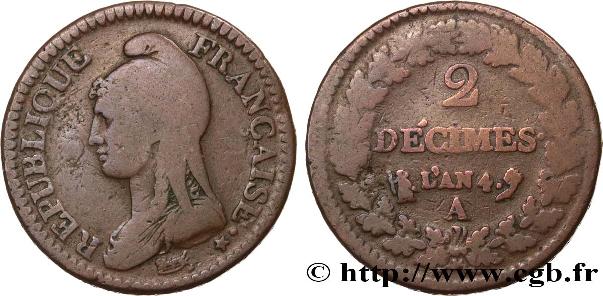 2 décimes Dupré 1796 Paris F.145/1 TB15 