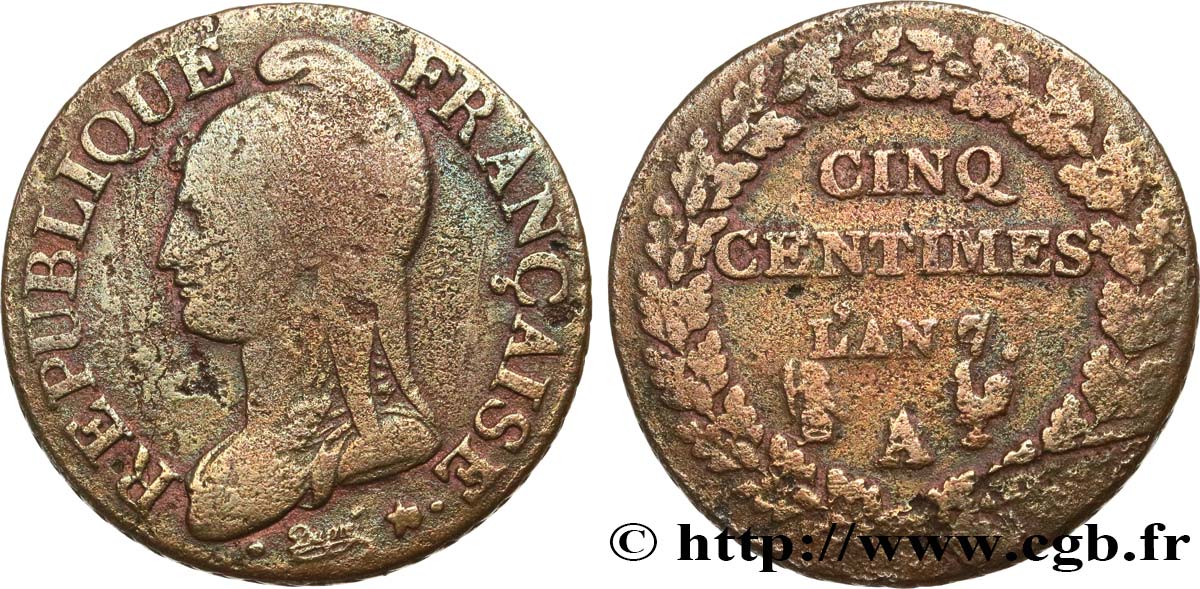 Cinq centimes Dupré, grand module 1799 Paris/Orléans F.115/57 BC 