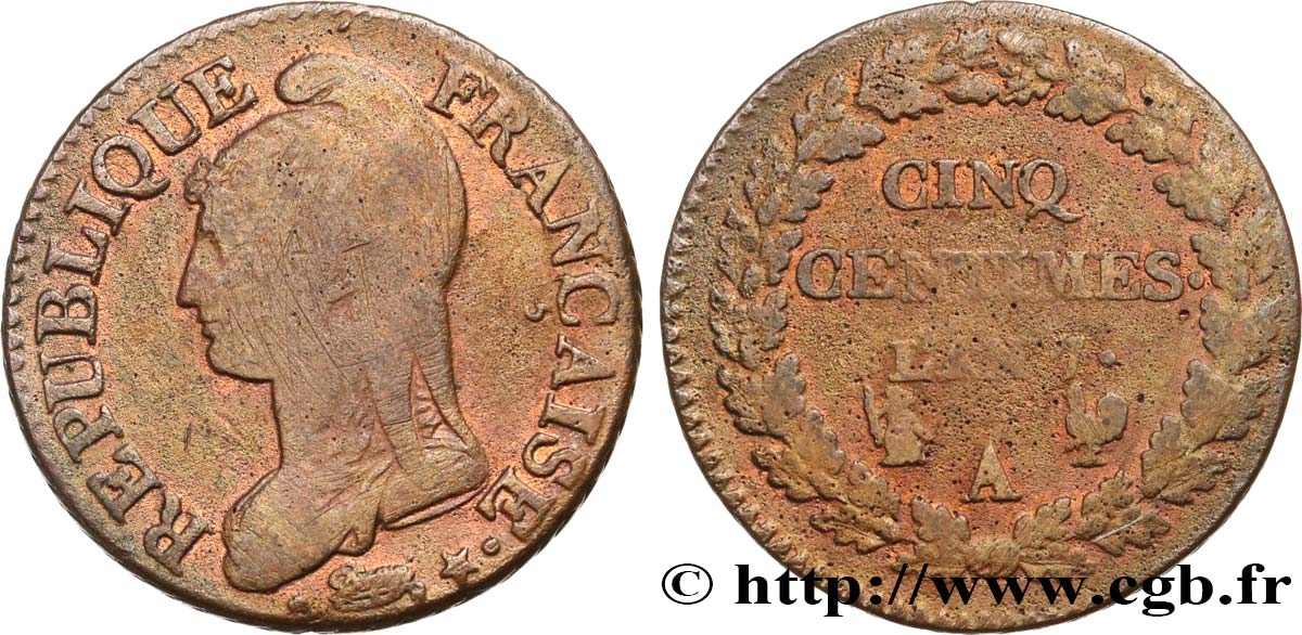 Cinq centimes Dupré, grand module 1799 Paris F.115/44 BC 
