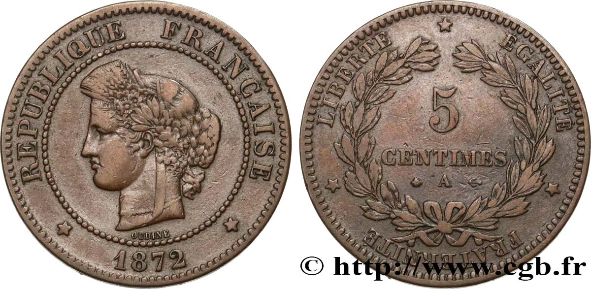 5 centimes Cérès 1872 Paris F.118/4 TB35 