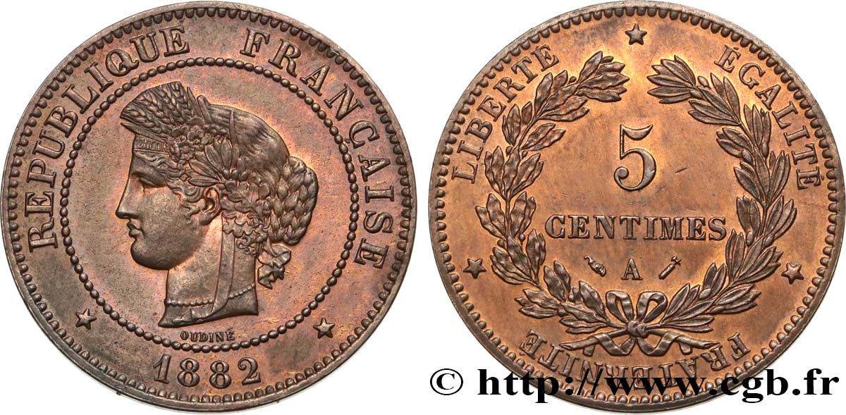 5 centimes Cérès 1882 Paris F.118/23 EBC 