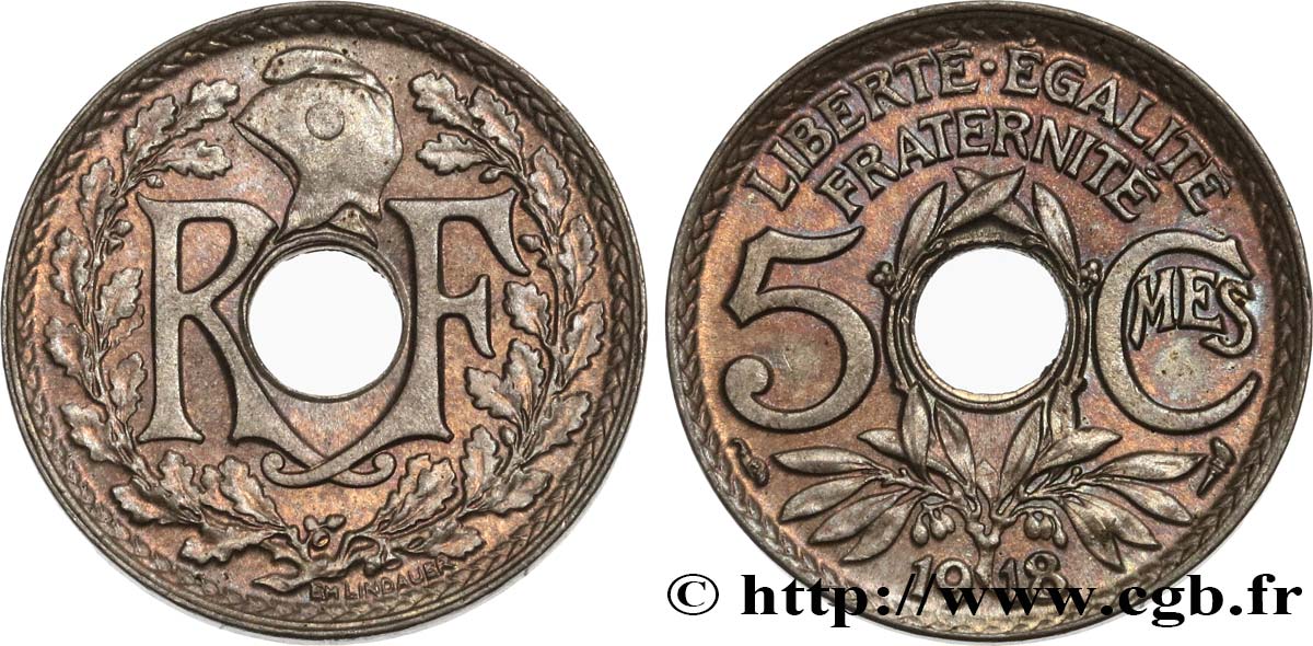 5 centimes Lindauer, grand module 1918 Paris F.121/2 AU55 