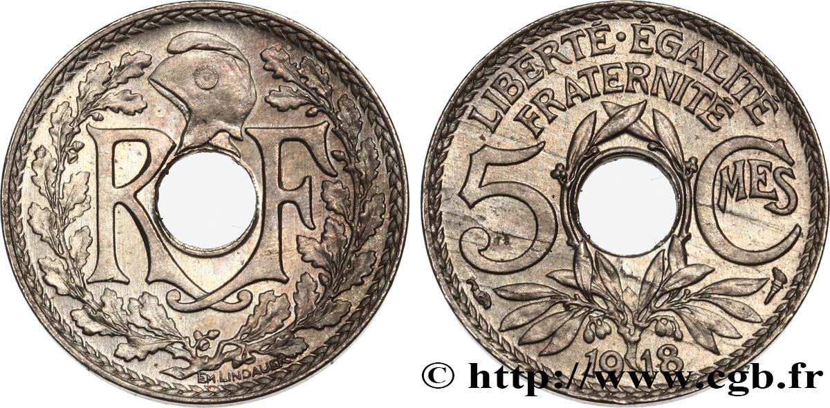 5 centimes Lindauer, grand module 1918 Paris F.121/2 VZ 