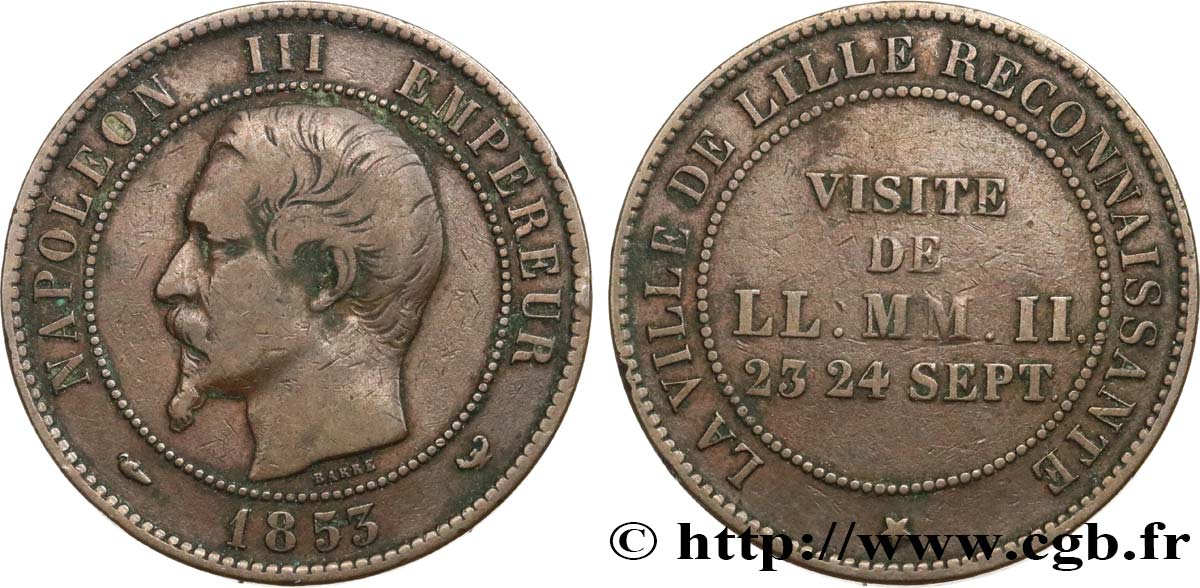 Module de dix centimes, Visite impériale à Lille les 23 et 24 septembre 1853 1853 Lille VG.3365  TB25 