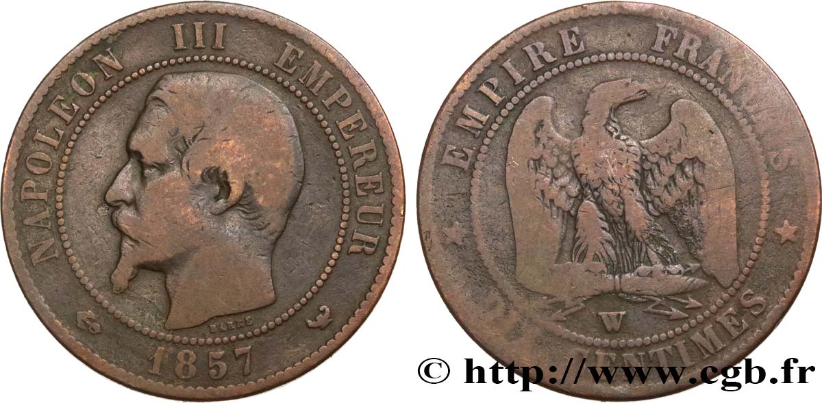 Dix centimes Napoléon III, tête nue 1857 Lille F.133/46 F12 