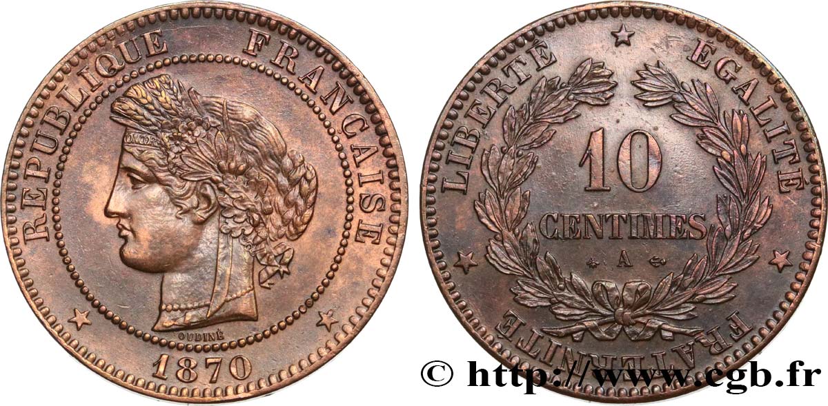 10 centimes Cérès 1870 Paris F.135/4 SUP58 