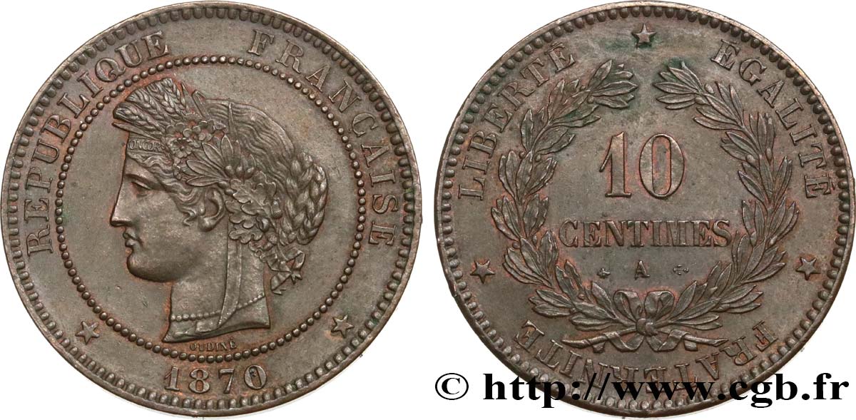 10 centimes Cérès 1870 Paris F.135/4 SPL55 