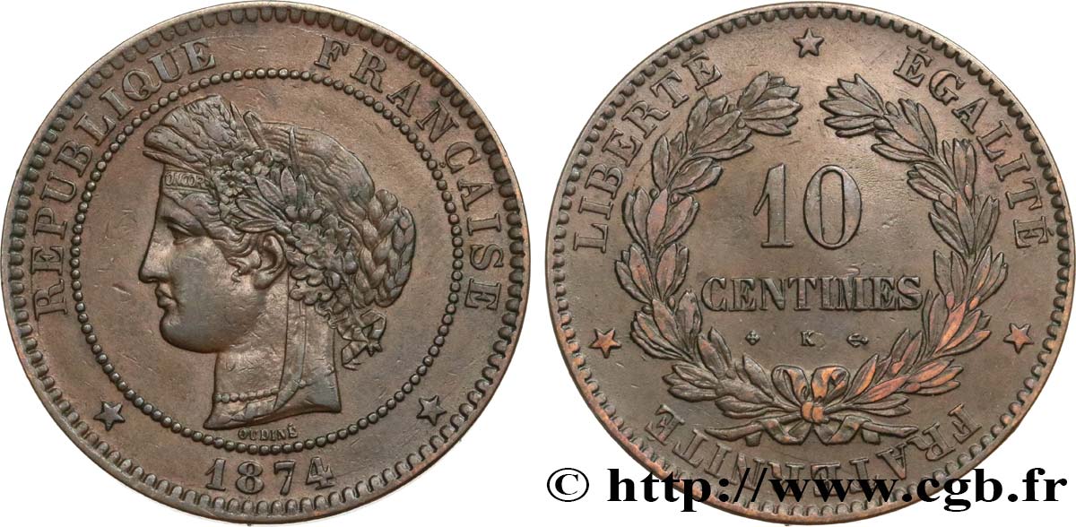 10 centimes Cérès 1874 Bordeaux F.135/13 XF45 