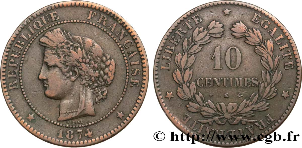 10 centimes Cérès 1874 Bordeaux F.135/13 BC25 