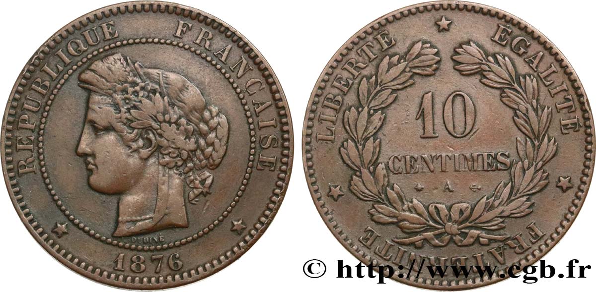 10 centimes Cérès 1876 Paris F.135/16 VF25 