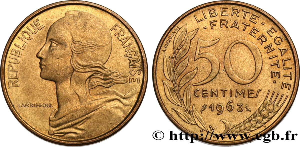 50 centimes Marianne, col à trois plis 1963 Paris F.197/4 VZ60 