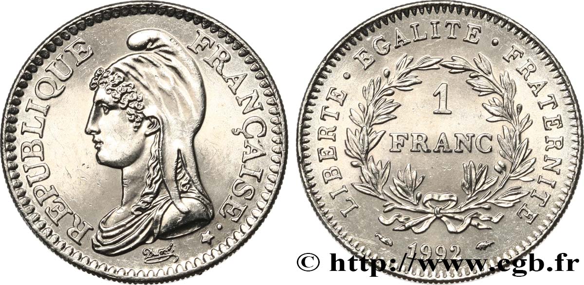 1 franc République 1992  F.229/2 MS64 