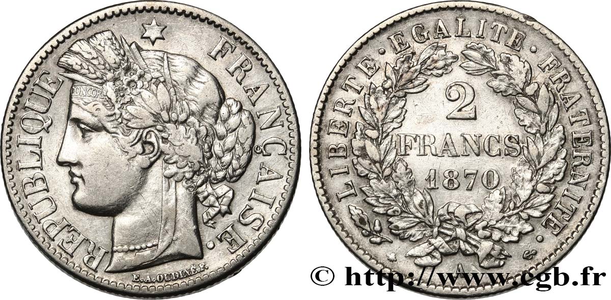 2 francs Cérès, avec légende 1870 Paris F.265/1 MBC 