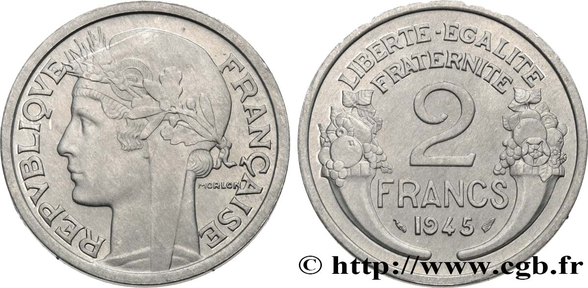 2 francs Morlon, aluminium 1945  F.269/5 MS63 